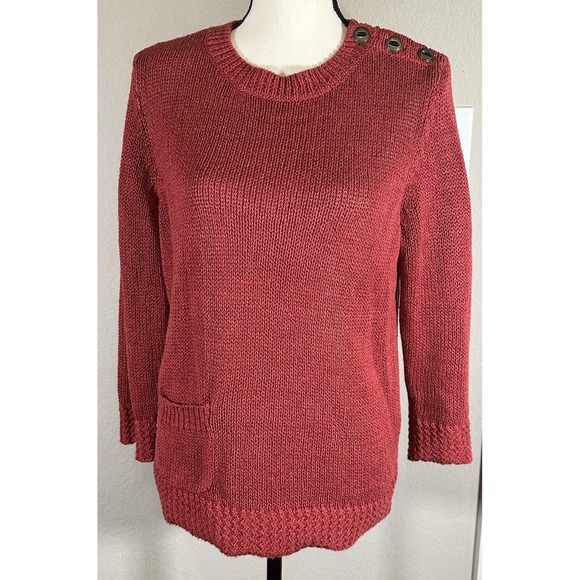 Sweaters - Lauren Jeans Co. Women's Large Red Knit Pullover Sweater Linen Blend 3/4 Sleeve